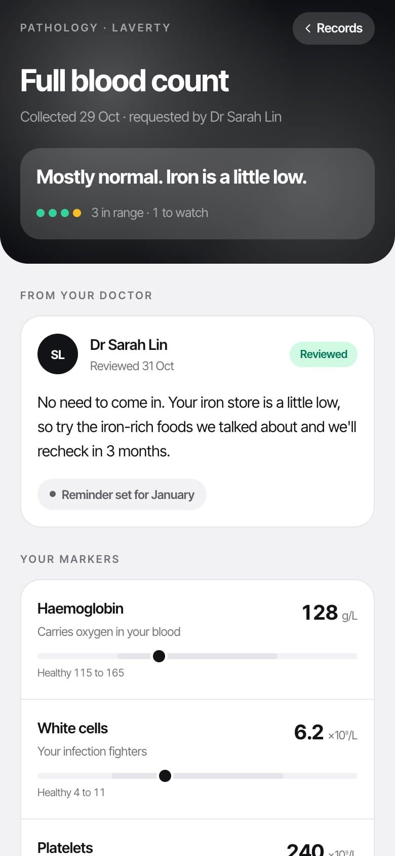 Patient app: Results