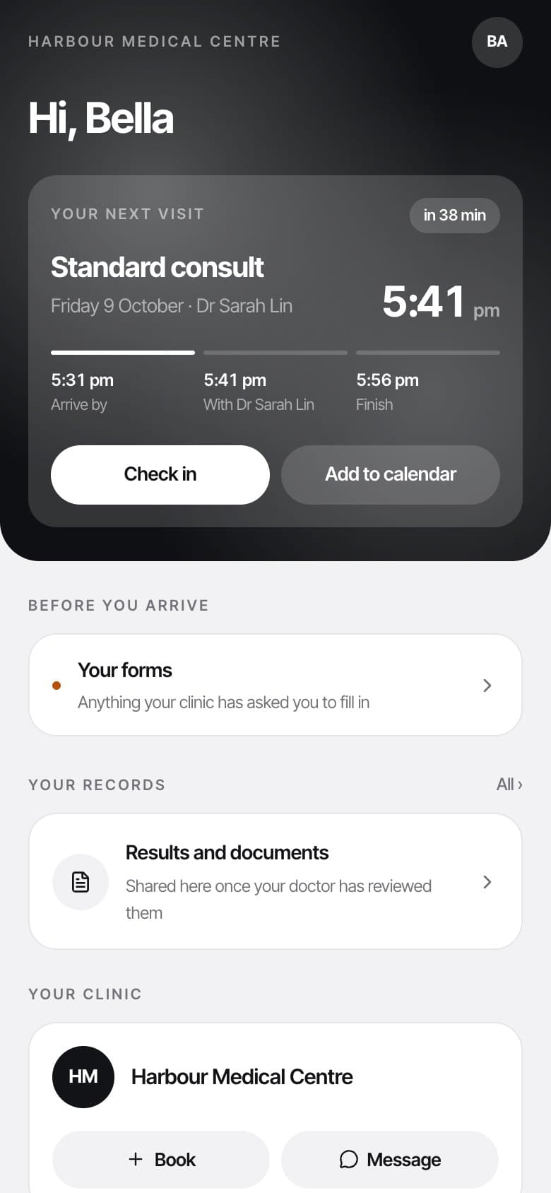 Patient app: Today